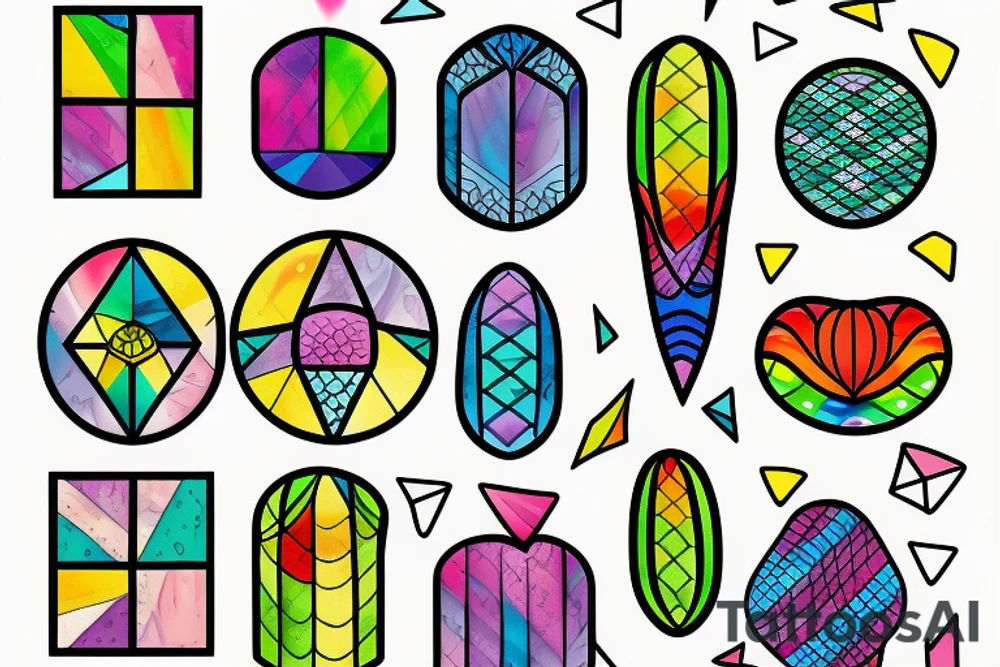 Rainbow stained glass Cactus tattoo idea