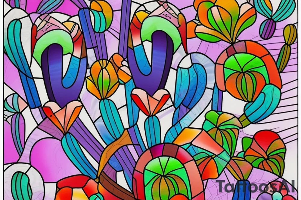 Rainbow stained glass Cactus tattoo idea