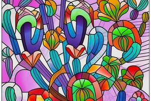 Rainbow stained glass Cactus tattoo idea