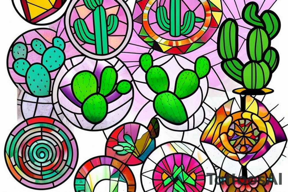 Stained glass cactus tattoo idea