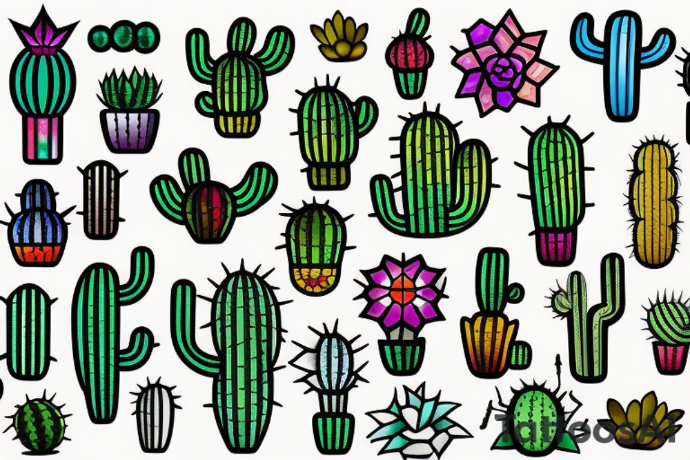 Stained glass cactus tattoo idea