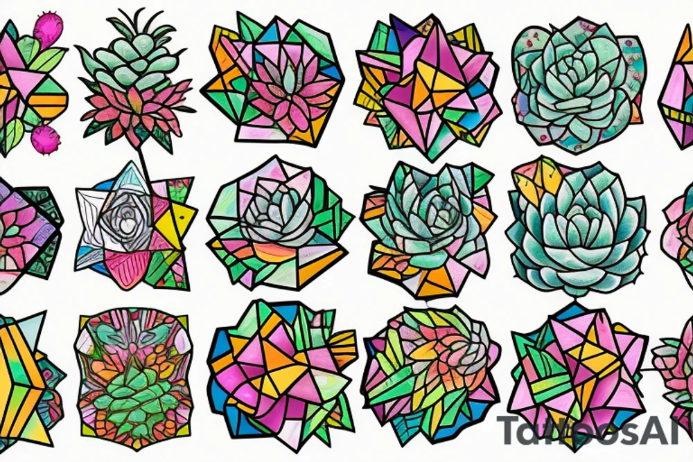 Stained glass cactus tattoo idea