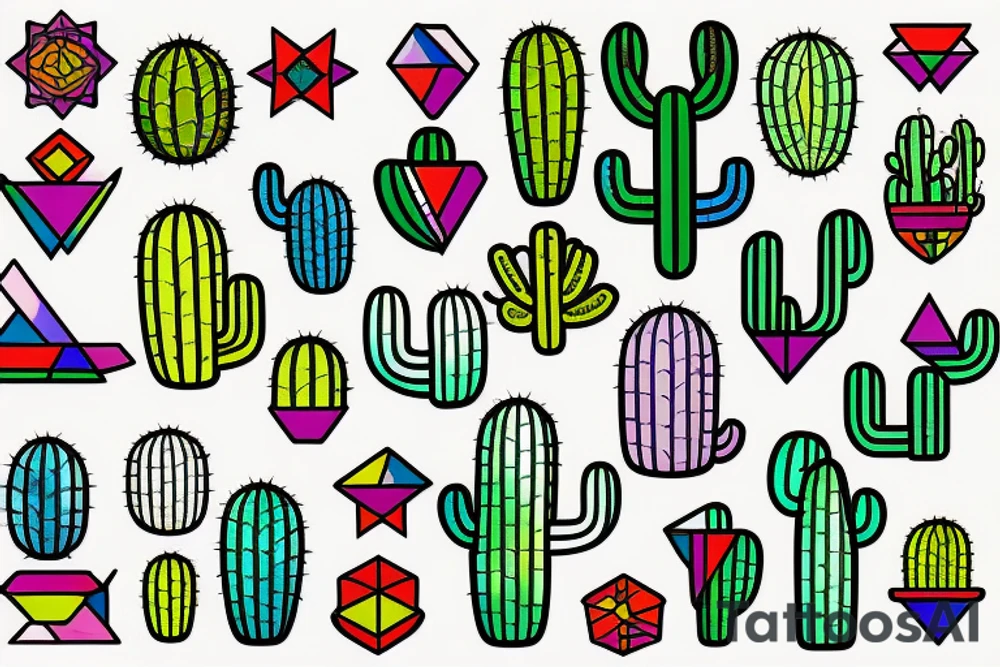 Stained glass cactus tattoo idea