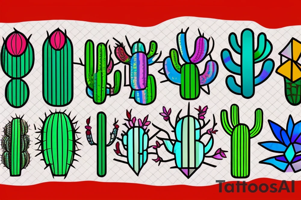 Stained glass cactus tattoo idea