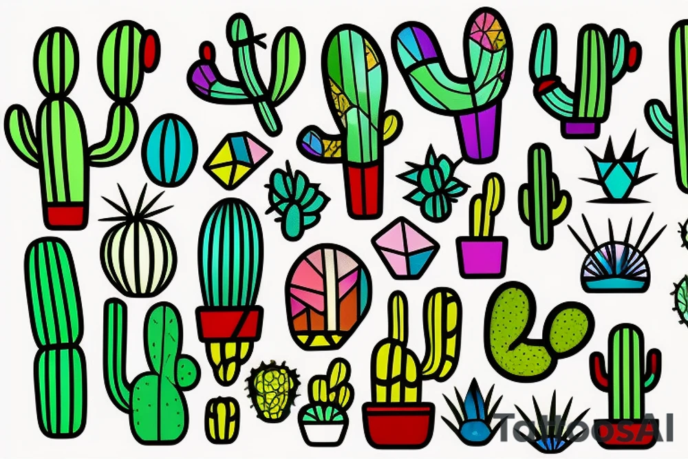 Stained glass cactus tattoo idea