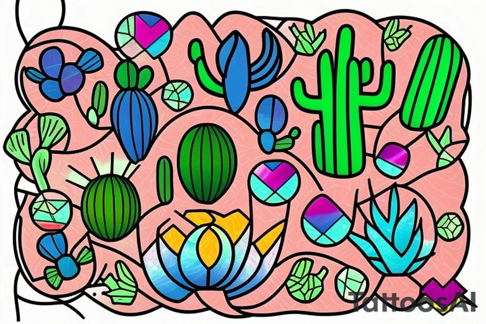 Stained glass cactus tattoo idea