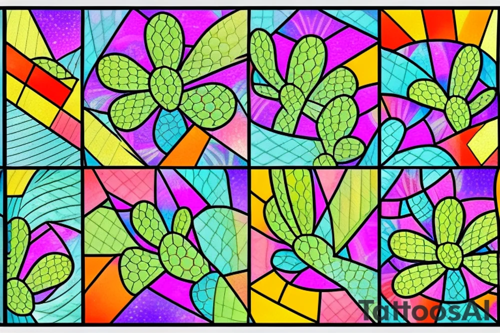 Stained glass cactus tattoo idea