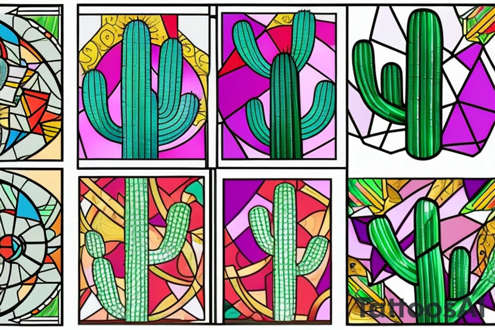 Stained glass cactus tattoo idea
