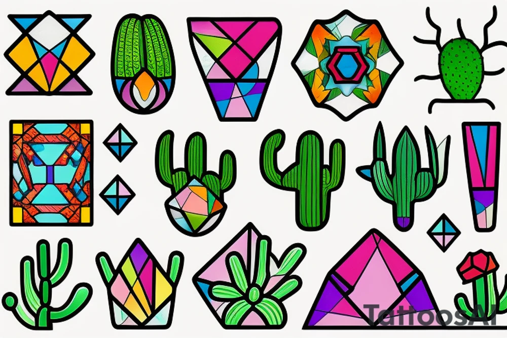 Stained glass cactus tattoo idea