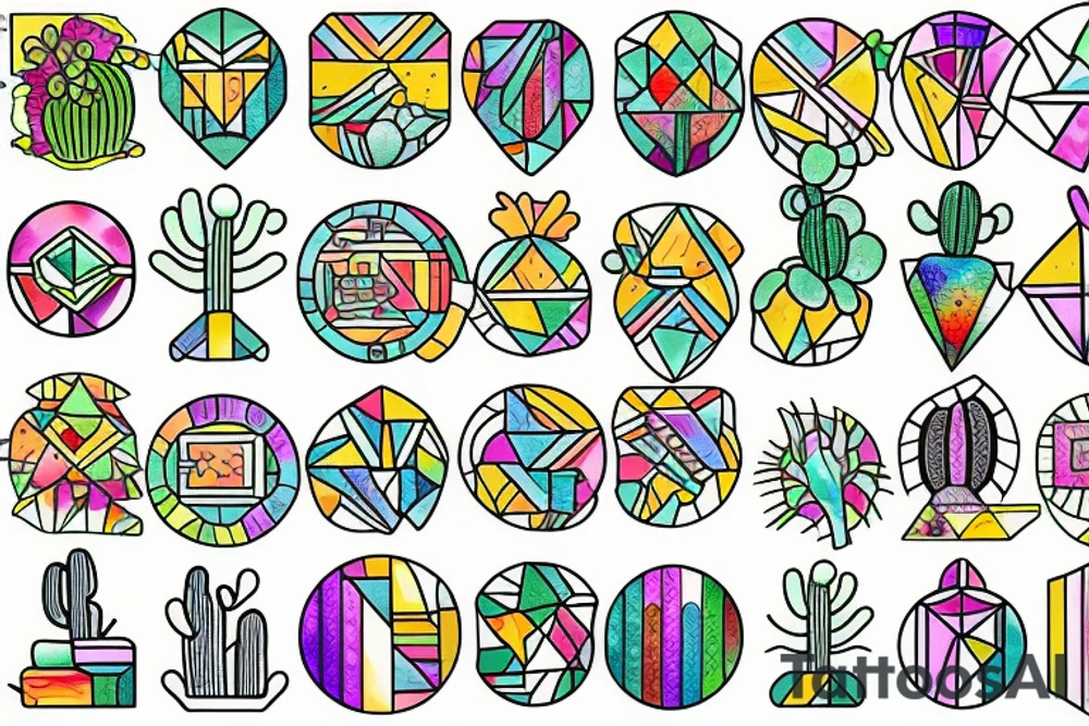 Stained glass cactus tattoo idea