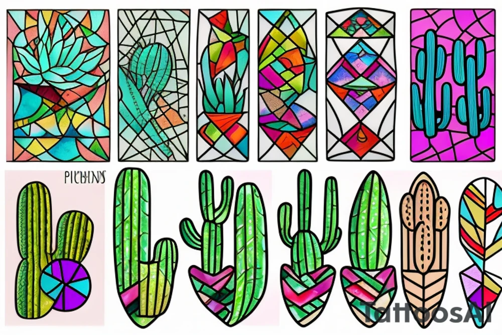 Stained glass cactus tattoo idea
