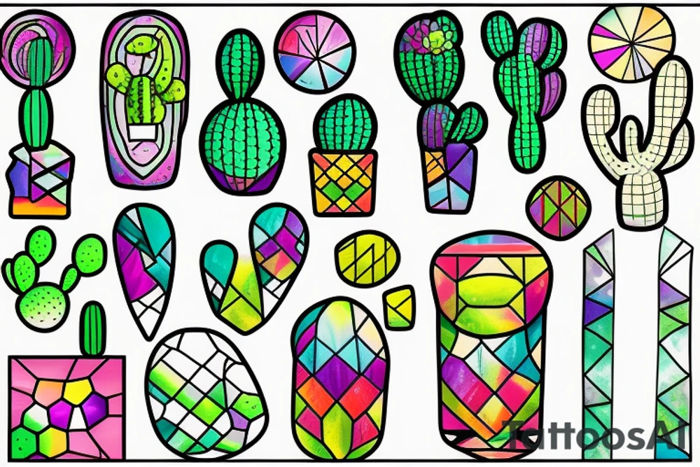 Stained glass cactus tattoo idea