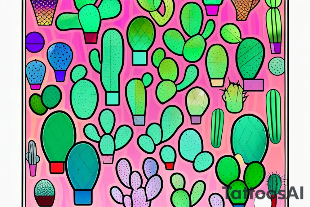 Stained glass cactus tattoo idea