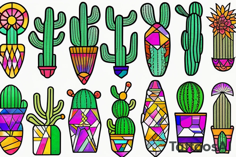 Stained glass cactus tattoo idea