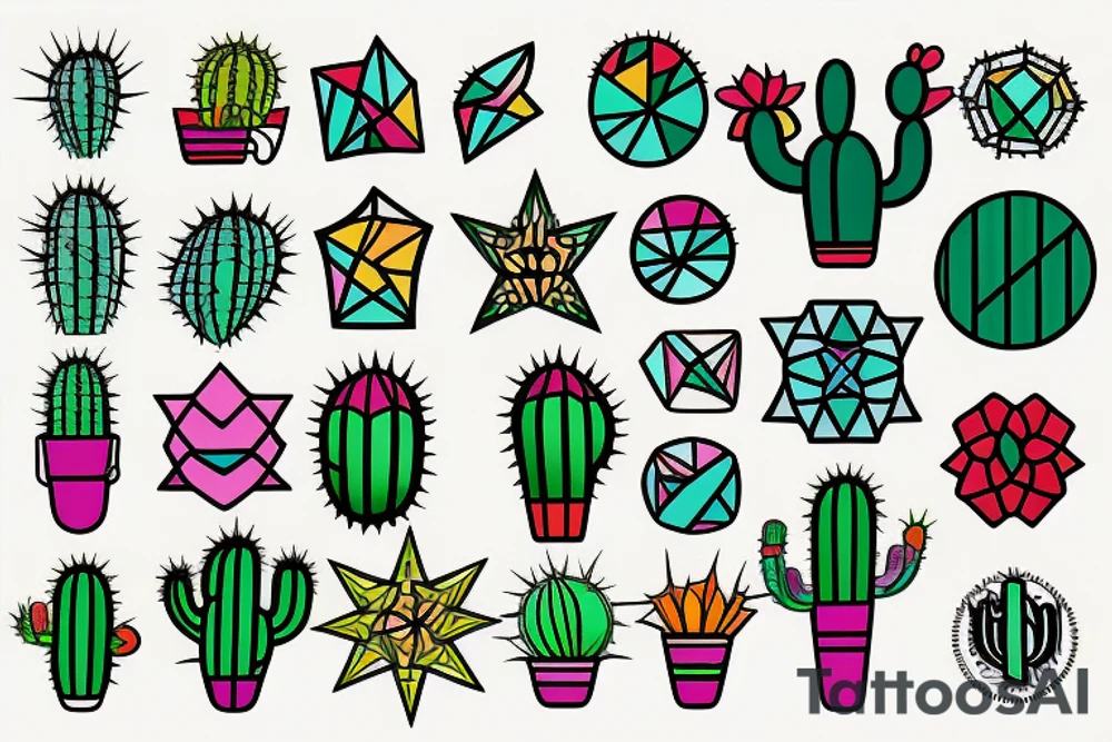Stained glass cactus tattoo idea