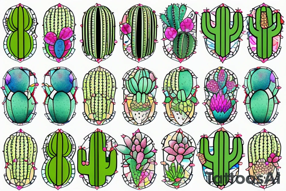 Stained glass cactus tattoo idea