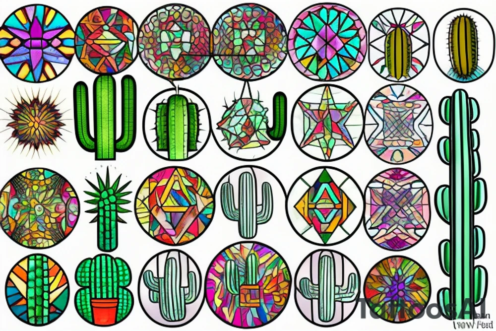 Stained glass cactus tattoo idea