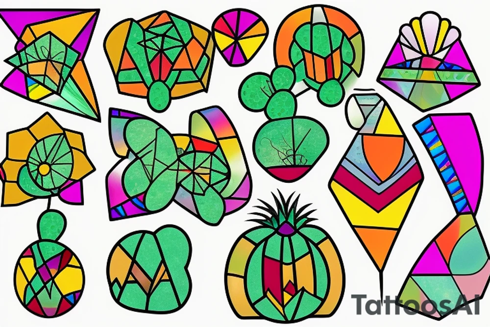Stained glass cactus tattoo idea