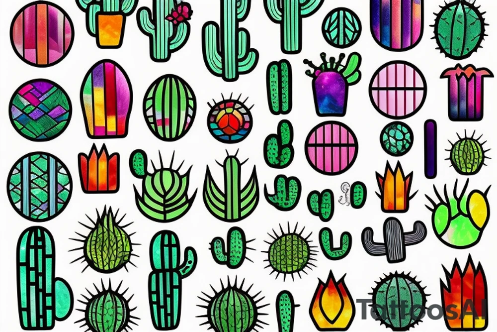 Stained glass cactus tattoo idea