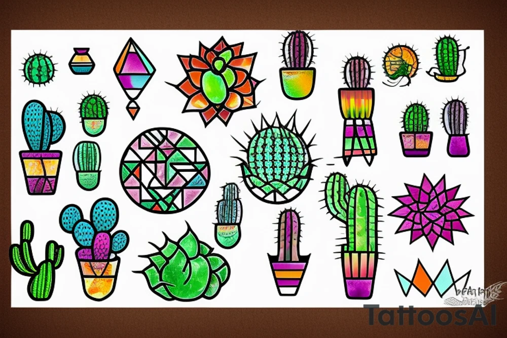 Stained glass cactus tattoo idea