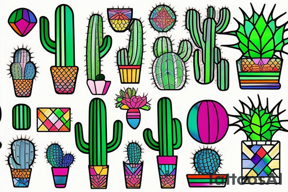 Stained glass cactus tattoo idea