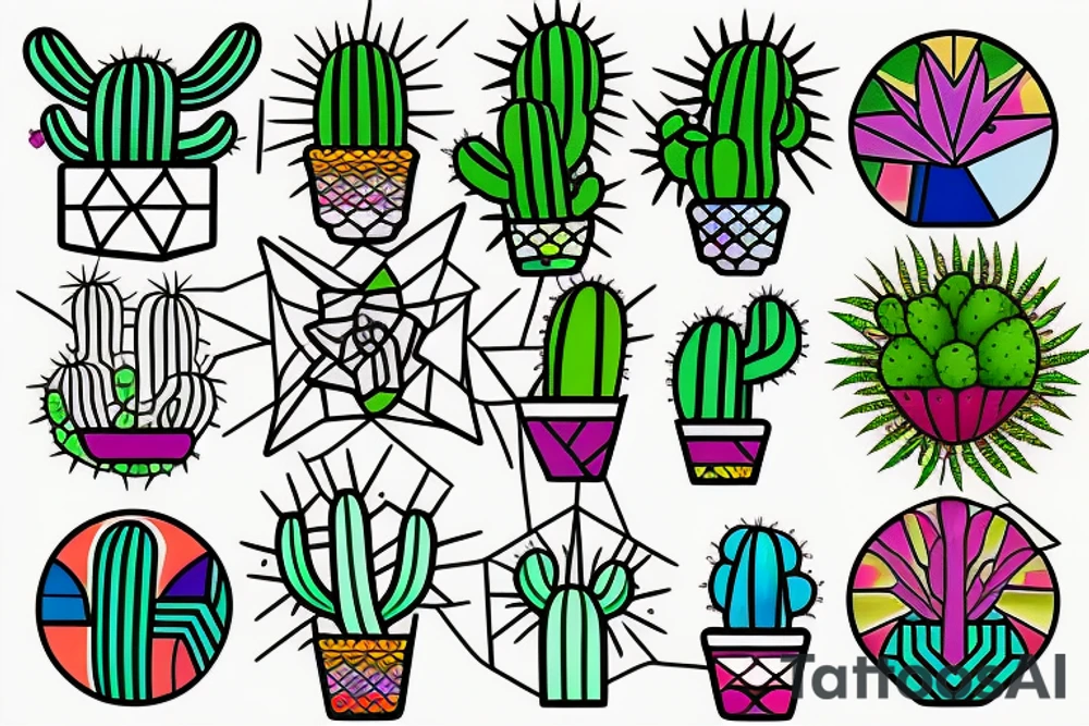 Stained glass cactus tattoo idea