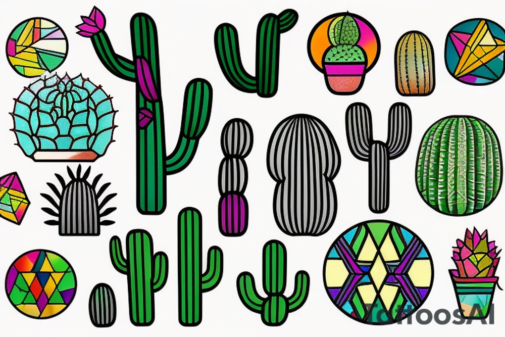 Stained glass cactus tattoo idea