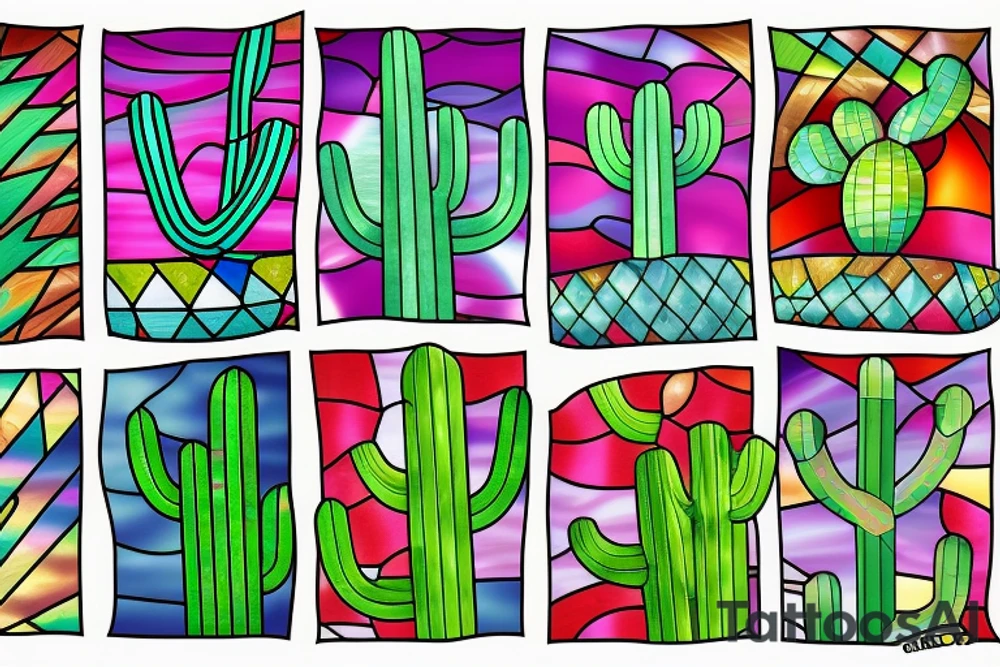 Stained glass cactus tattoo idea