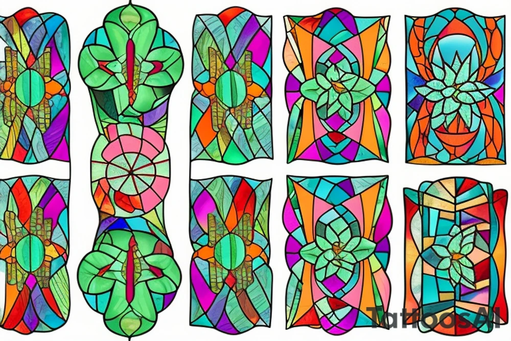 Stained glass cactus tattoo idea