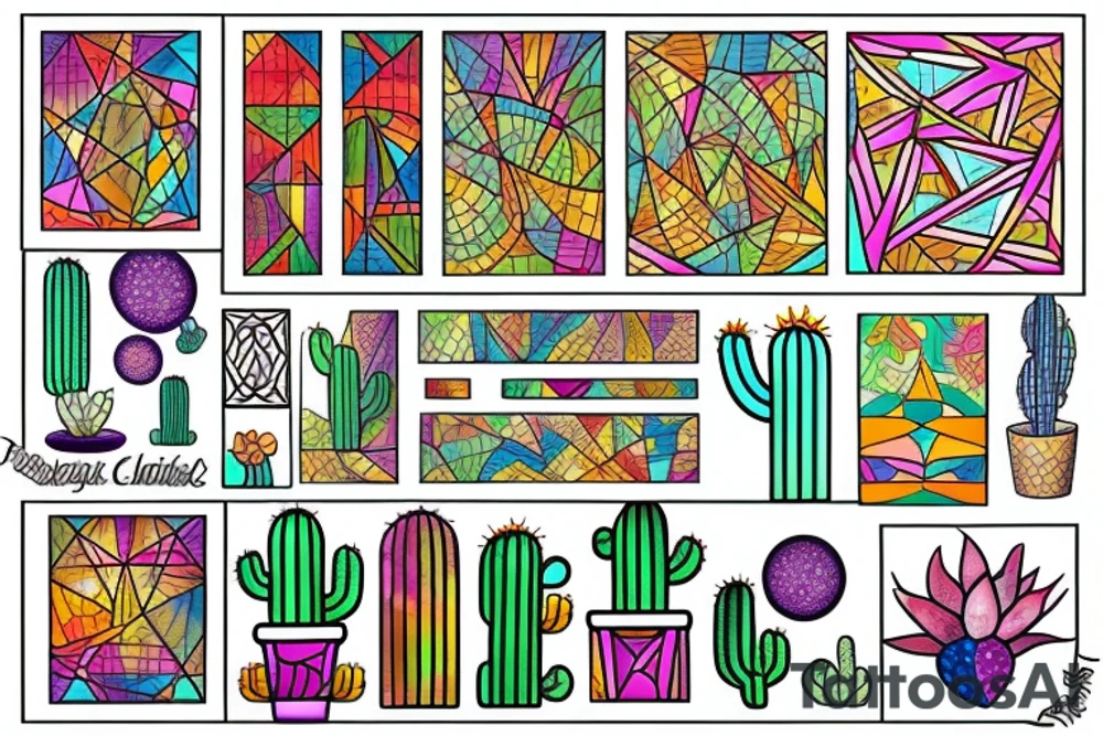 Stained glass cactus tattoo idea