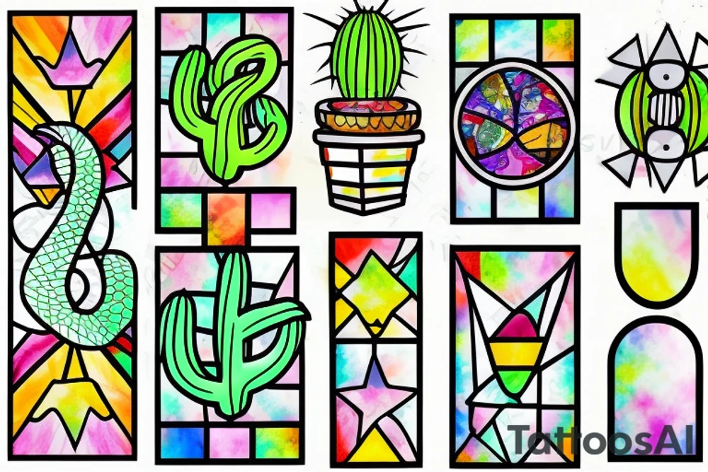Stained glass cactus tattoo idea