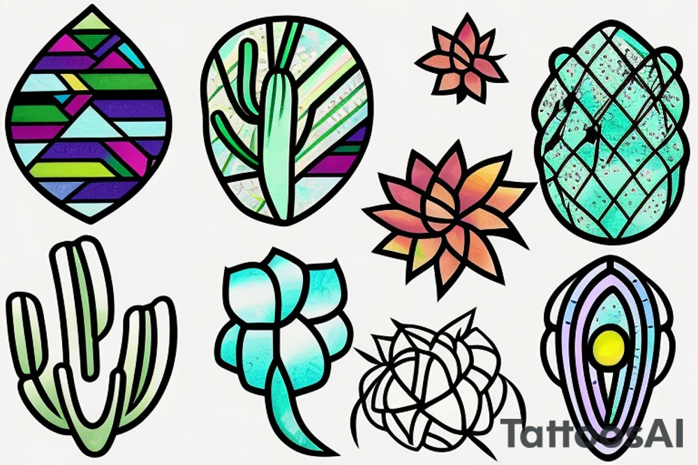 Stained glass cactus tattoo idea