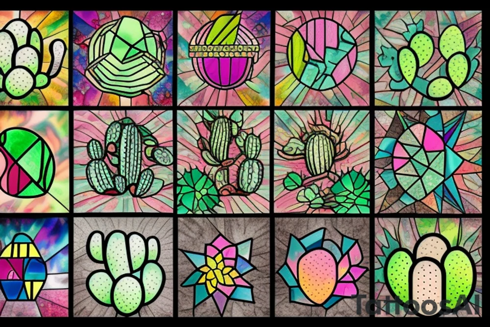 Stained glass cactus tattoo idea