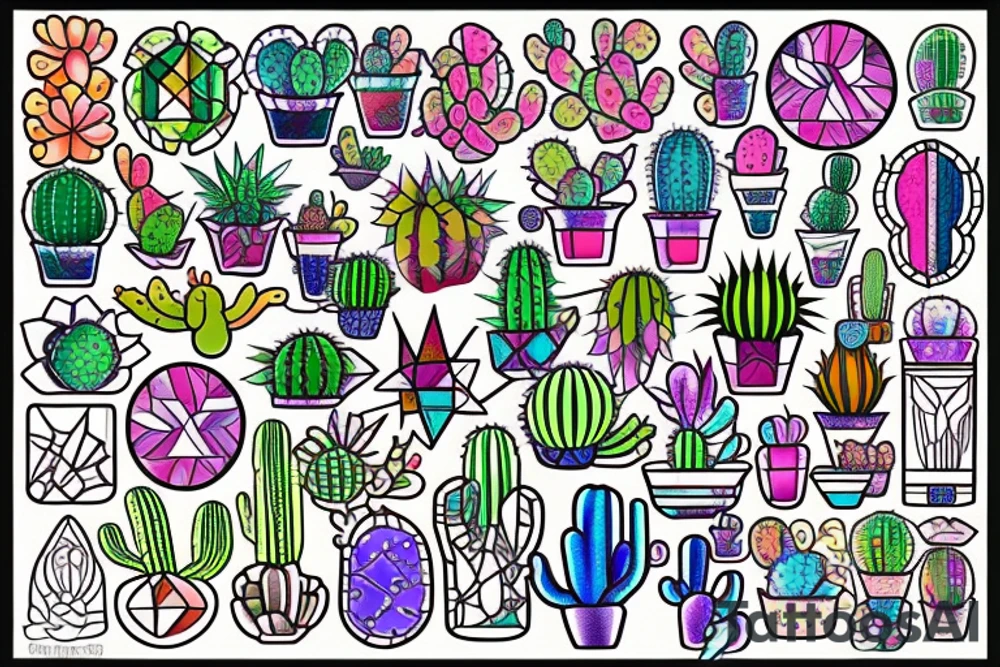 Stained glass cactus tattoo idea