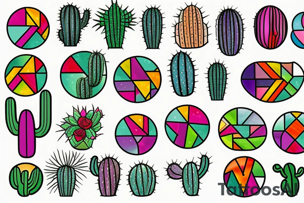 Stained glass cactus tattoo idea