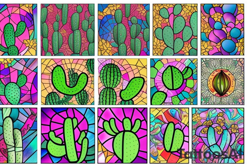 Stained glass cactus tattoo idea