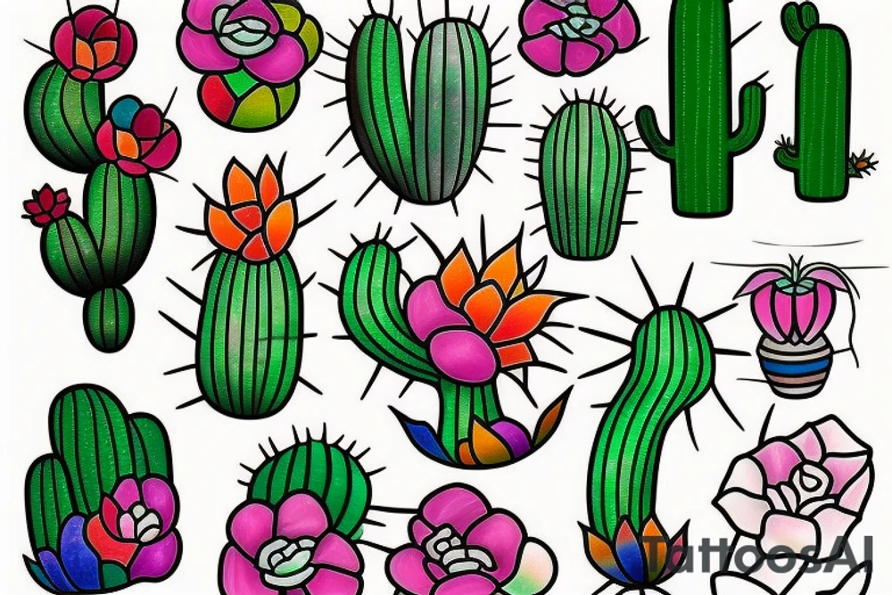 Stained glass cactus tattoo idea