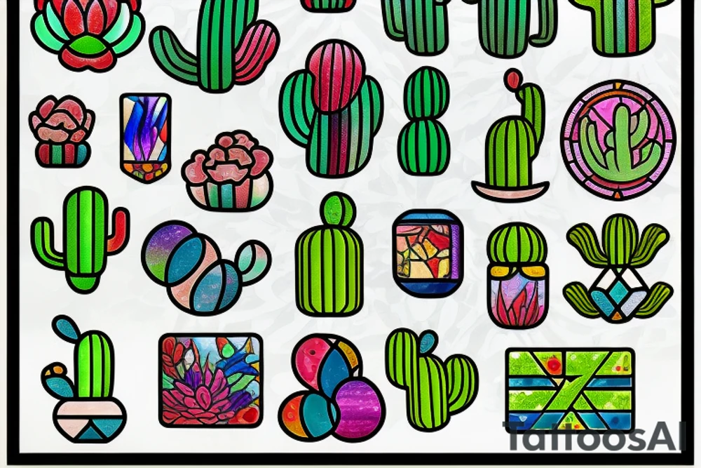 Stained glass cactus tattoo idea