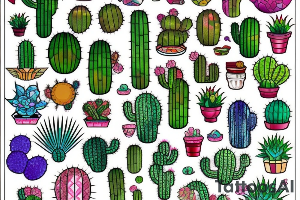 Stained glass cactus tattoo idea
