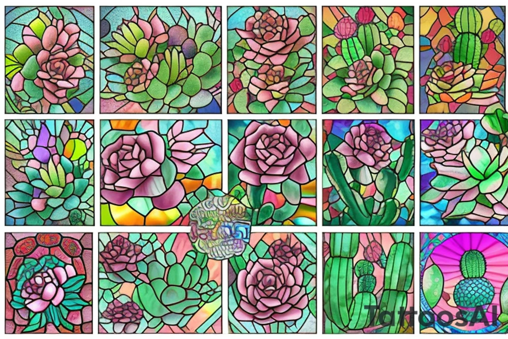 Stained glass cactus tattoo idea