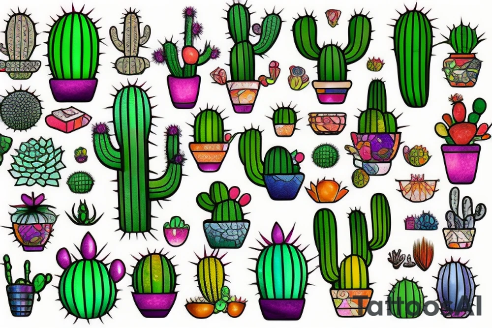 Stained glass cactus tattoo idea