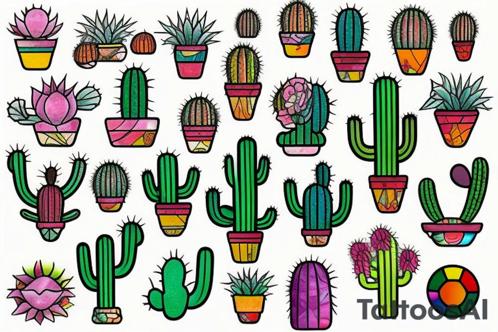 Stained glass cactus tattoo idea