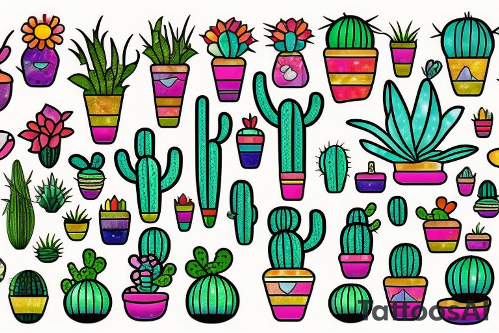 Stained glass cactus tattoo idea