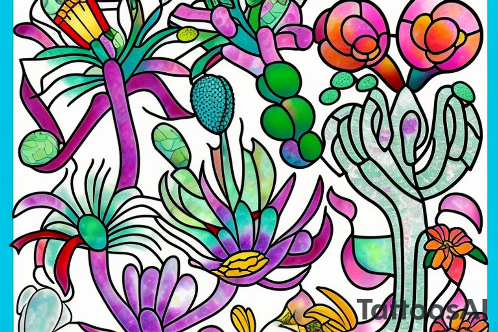 Stained glass cactus tattoo idea