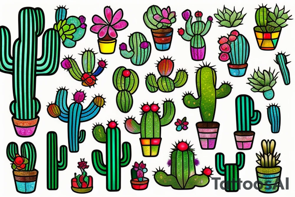 Stained glass cactus tattoo idea