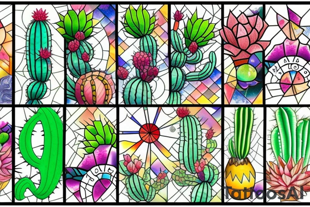 Stained glass cactus tattoo idea