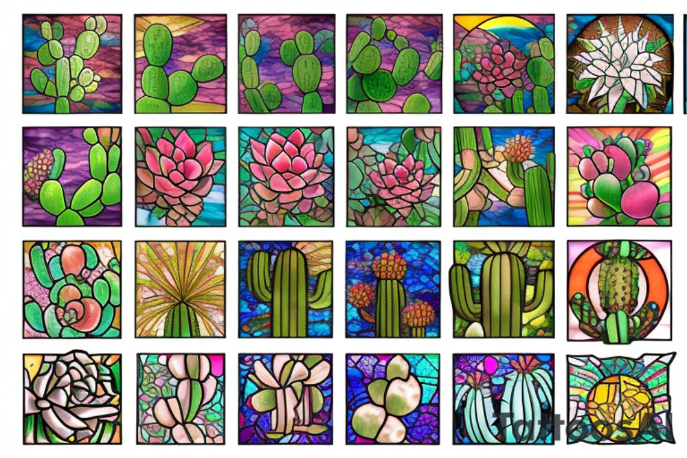 Stained glass cactus tattoo idea