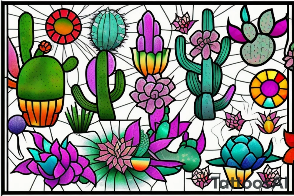 Stained glass cactus tattoo idea