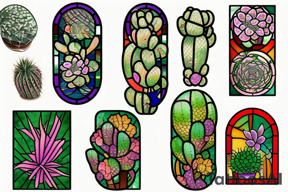Stained glass cactus tattoo idea
