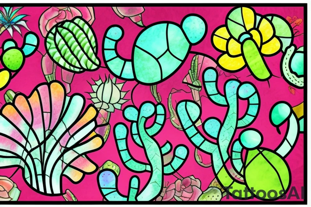 Stained glass cactus tattoo idea